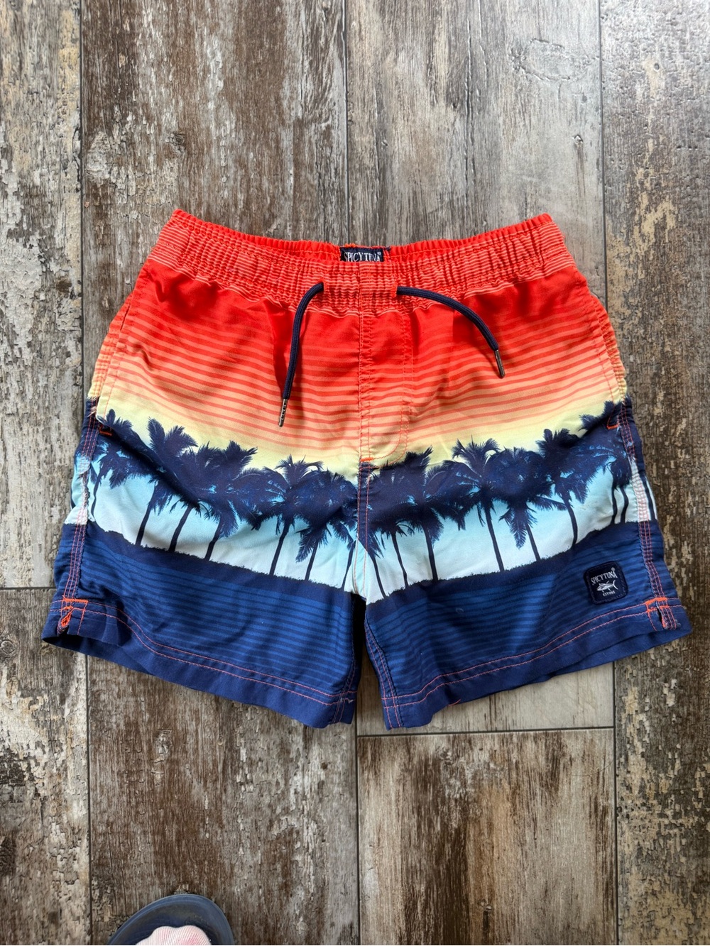 2 for $15 sale: Spicy tuna sunset print palm trees swim shorts - 14